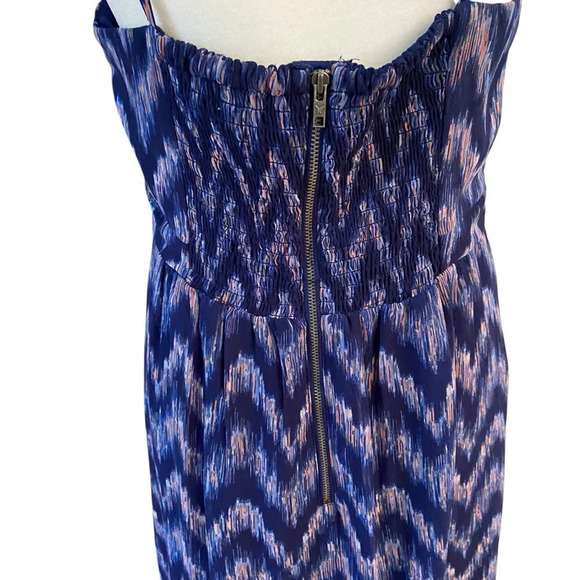 American Eagle Maxi Dress Size M Blue Purple Chevron Lined Smocked Back Party - Picture 5 of 13